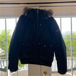 Men's MK Black Removable Fur-Trimmed Jacket Front Pockets